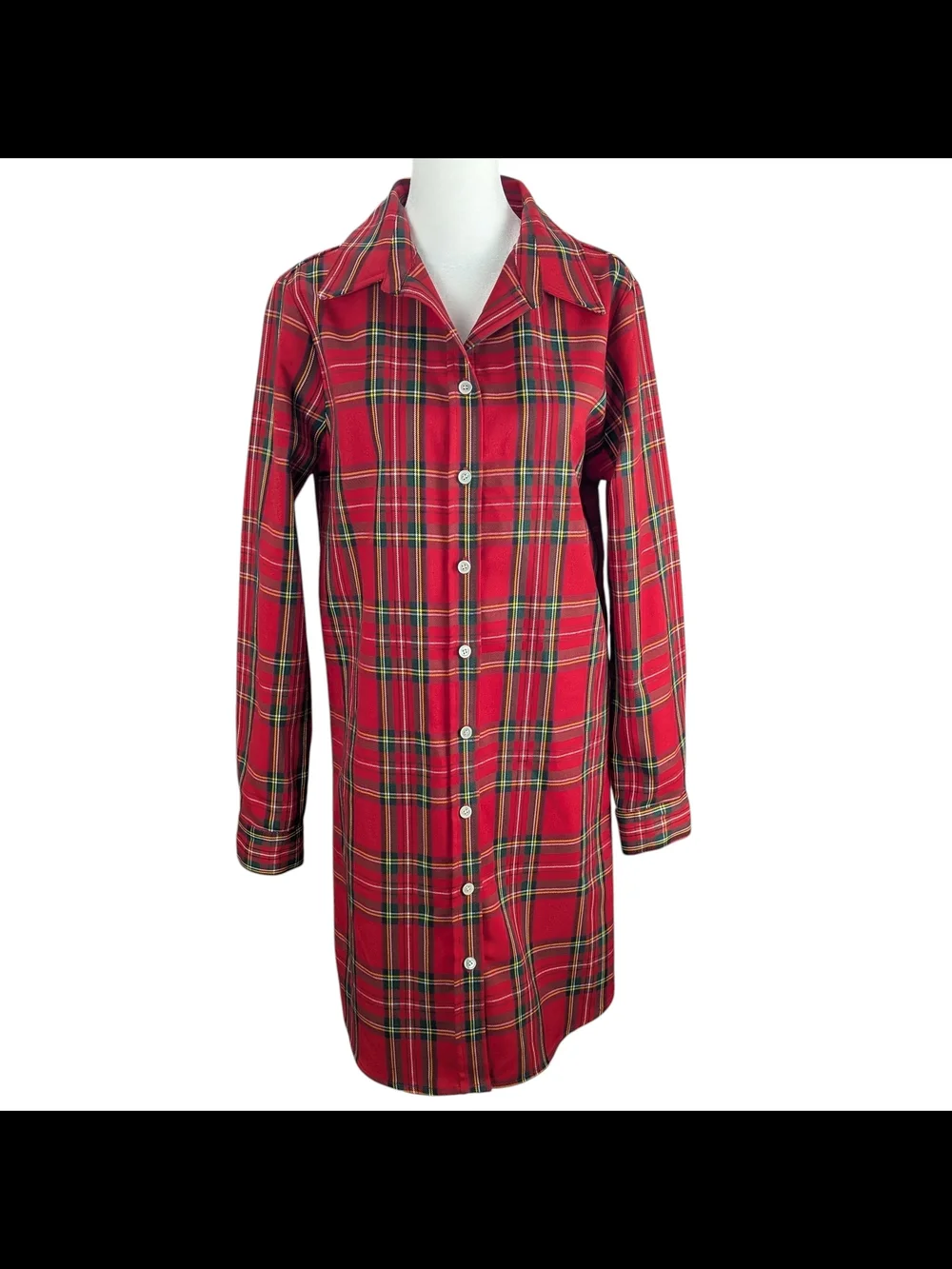 Karen Kane Running Wild Red Tartan Plaid Shirtdress Size Medium Collared USA